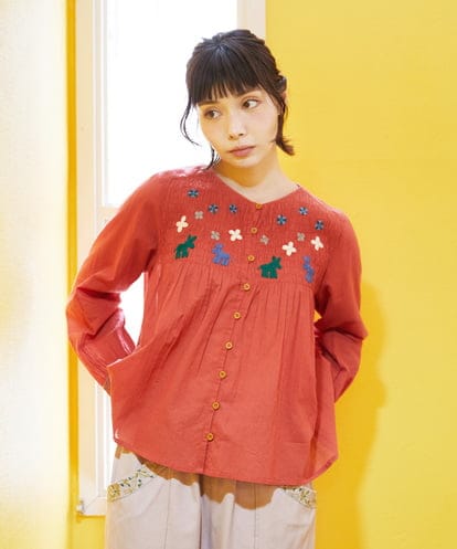GJBFD01200 Jocomomola Baile animal アニマル刺繍ブラウス