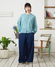 GJBFD32180 Jocomomola(ホコモモラ) Puntada ギンガムチェックブラウス ブルーグリーン