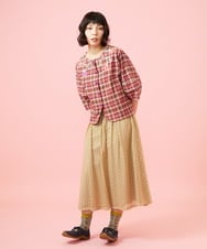 GJBGE02220 Jocomomola(ホコモモラ) Dulcinea チェックフラワースカラップ刺繍ブラウス オレンジ×パープル