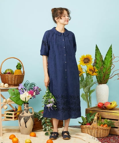 GJEHD32280  Sendero de flores フラワー刺繍シャツワンピース