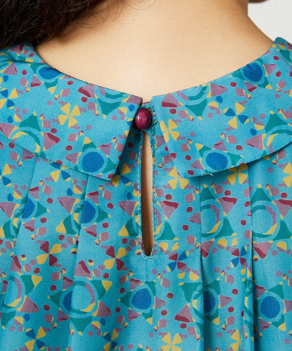GJEJB38280 Jocomomola(ホコモモラ) Calle de la Pasa 幾何学プリントワンピース ブルー