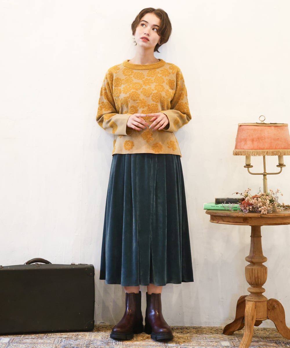 GJFAD01220 Jocomomola(ホコモモラ) Flor suave フラワージャカードニットプルオーバー ネイビー