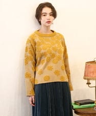 GJFAD01220 Jocomomola(ホコモモラ) Flor suave フラワージャカードニットプルオーバー ベージュ