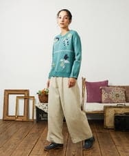 GJFCD01220 Jocomomola(ホコモモラ) El galgo フラワーモチーフニットプルオーバー グリーン