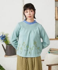 GJFFD50220 Jocomomola(ホコモモラ) El Rucio フラワー刺繍ニットプルオーバー ライトブルー