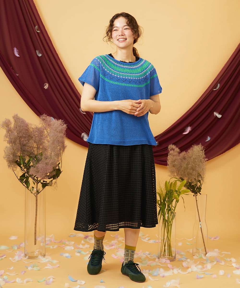 GJFGE33200 Jocomomola(ホコモモラ) Washi サマーニットプルオーバー ブルー