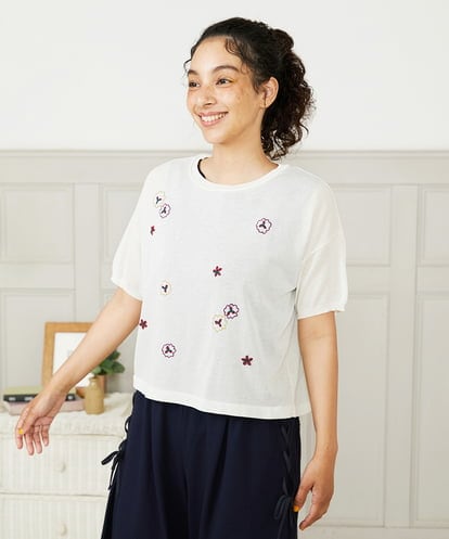 GJFHA30200 Jocomomola Brisa フラワー刺繍シアーニット