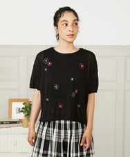GJFHA30200 Jocomomola(ホコモモラ) Brisa フラワー刺繍シアーニット ブラック
