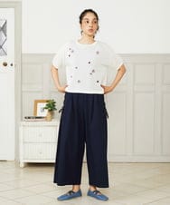 GJFHA30200 Jocomomola(ホコモモラ) Brisa フラワー刺繍シアーニット ブラック