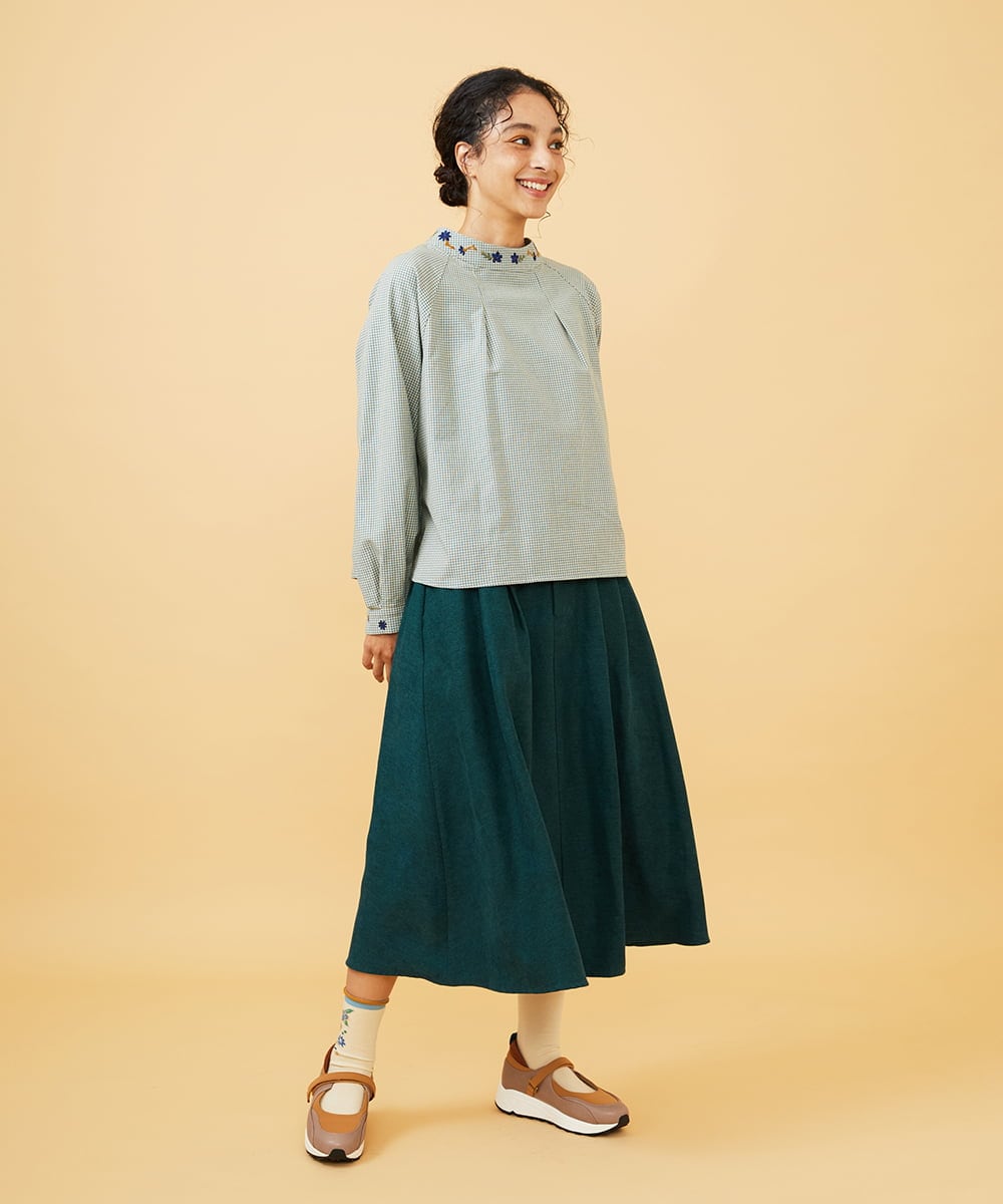 GJHCD32200 Jocomomola(ホコモモラ) Pradera ピーチ起毛タックスカート グリーン