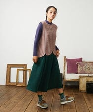 GJHCD32200 Jocomomola(ホコモモラ) Pradera ピーチ起毛タックスカート グリーン
