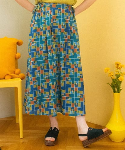 GJHGA01200 Jocomomola Amarillo lima プリントサイドリボンスカート