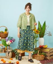 GJHHD01220 Jocomomola(ホコモモラ) Verano en La Mancha フラワープリントスカート ネイビー