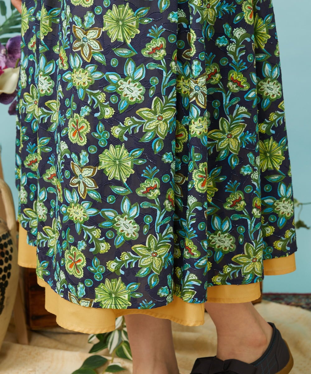 GJHHD01220 Jocomomola(ホコモモラ) Verano en La Mancha フラワープリントスカート ネイビー