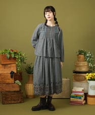 GJHLA31200 Jocomomola(ホコモモラ) Cama de flores コットンヘリンボーンフレアスカート ライトイエロー