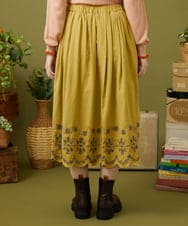 GJHLA31200 Jocomomola(ホコモモラ) Cama de flores コットンヘリンボーンフレアスカート ライトイエロー