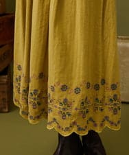 GJHLA31200 Jocomomola(ホコモモラ) Cama de flores コットンヘリンボーンフレアスカート ライトイエロー