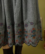 GJHLA31200 Jocomomola(ホコモモラ) Cama de flores コットンヘリンボーンフレアスカート ライトイエロー