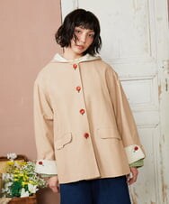GJJDE43350 Jocomomola(ホコモモラ) Chorlito 千鳥チェックフード付きジャケット ベージュ