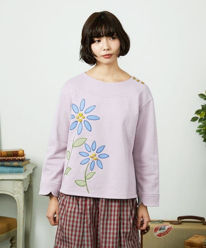 GJKDD01200 Jocomomola Palominos flor フラワーアップリケカットソー