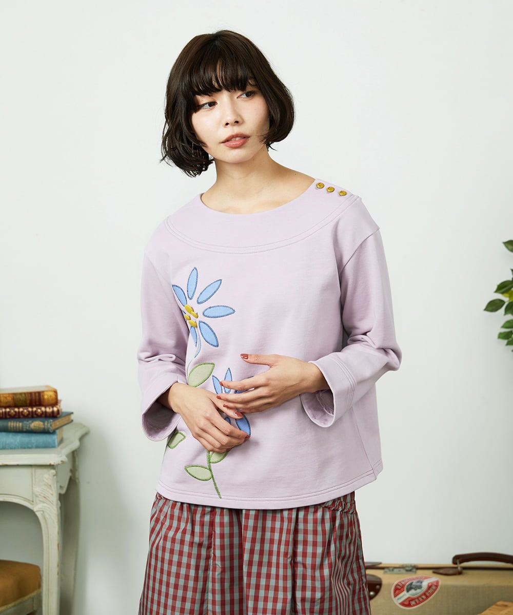 GJKDD01200 Jocomomola(ホコモモラ) Palominos flor フラワーアップリケカットソー ピンク