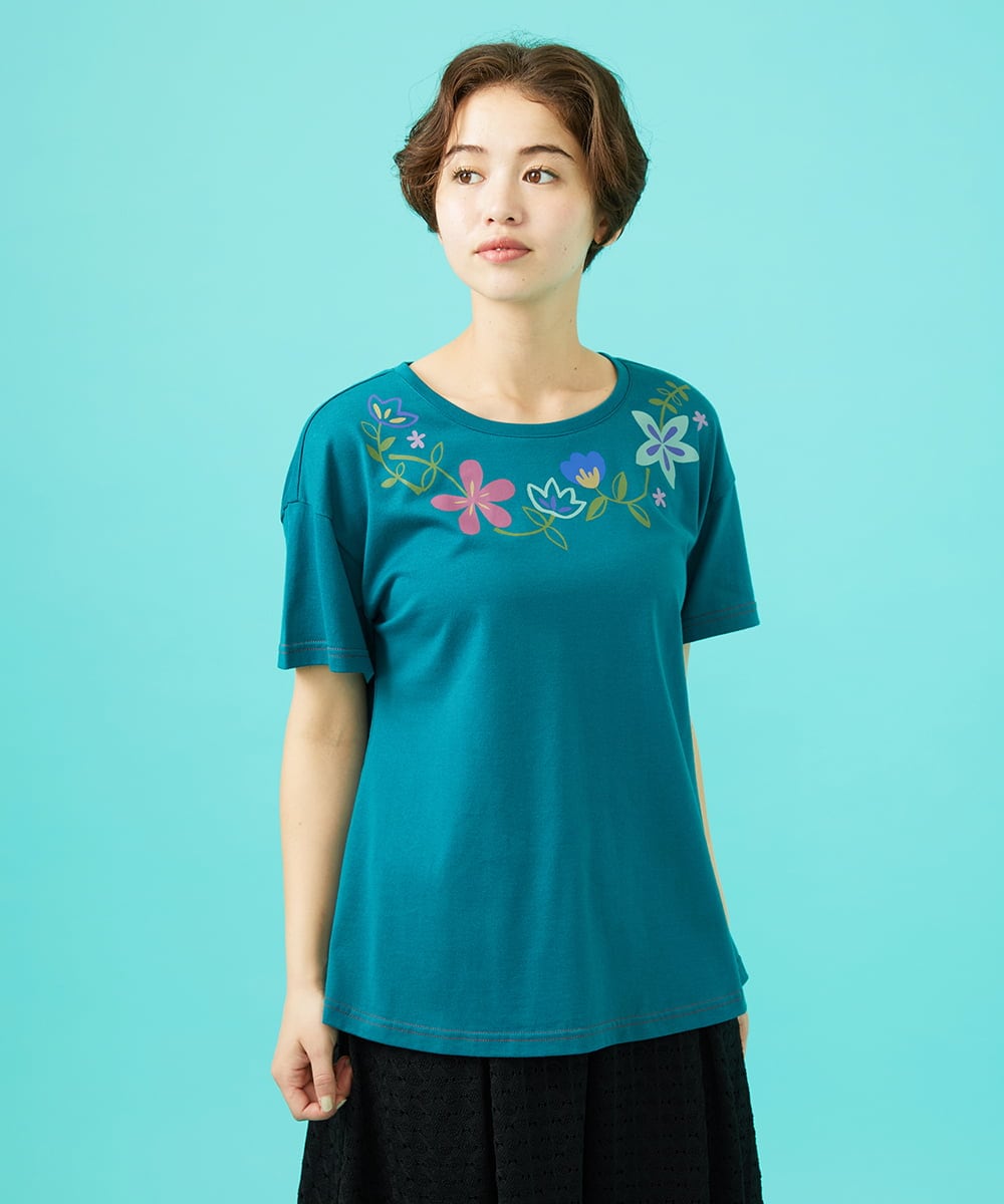 GJKGB45100 Jocomomola(ホコモモラ) Planta フラワープリントTシャツ ブルーグリーン