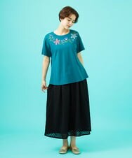 GJKGB45100 Jocomomola(ホコモモラ) Planta フラワープリントTシャツ ブルーグリーン