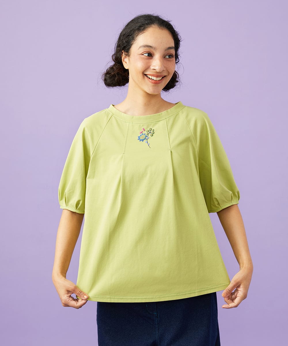 GJKGD01180 Jocomomola(ホコモモラ) 【接触冷感/2WAY】T/C天竺 フラワープリントTシャツ グリーン
