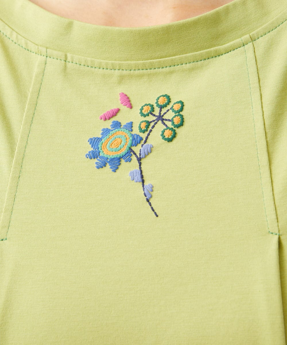 GJKGD01180 Jocomomola(ホコモモラ) 【接触冷感/2WAY】T/C天竺 フラワープリントTシャツ グリーン