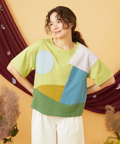 GJKGD02200 Jocomomola 【接触冷感】T/C天竺 アップリケTシャツ