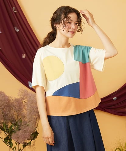 GJKGD02200 Jocomomola 【接触冷感】T/C天竺 アップリケTシャツ