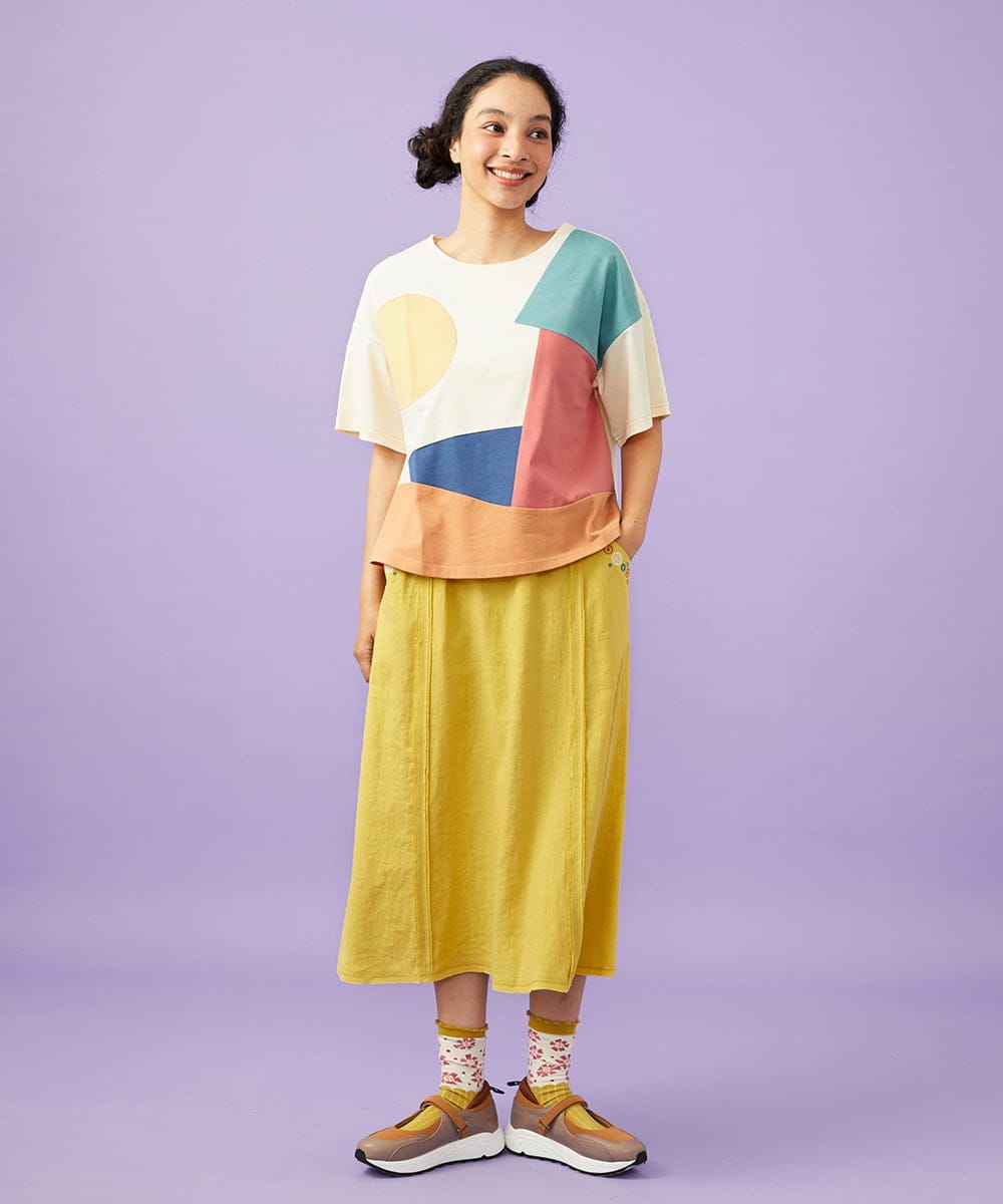 GJKGD02200 Jocomomola(ホコモモラ) 【接触冷感】T/C天竺 アップリケTシャツ アイボリー