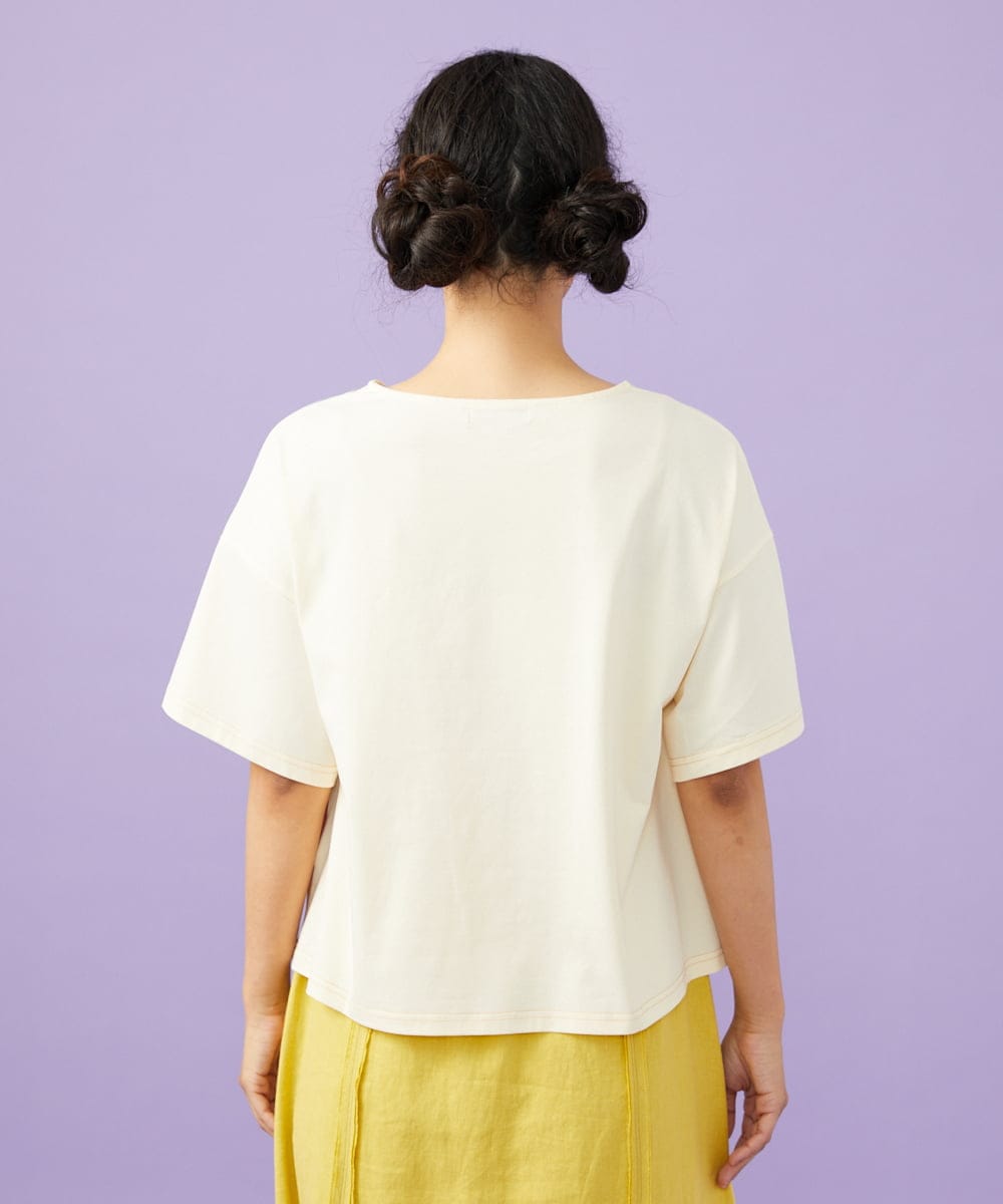 GJKGD02200 Jocomomola(ホコモモラ) 【接触冷感】T/C天竺 アップリケTシャツ アイボリー