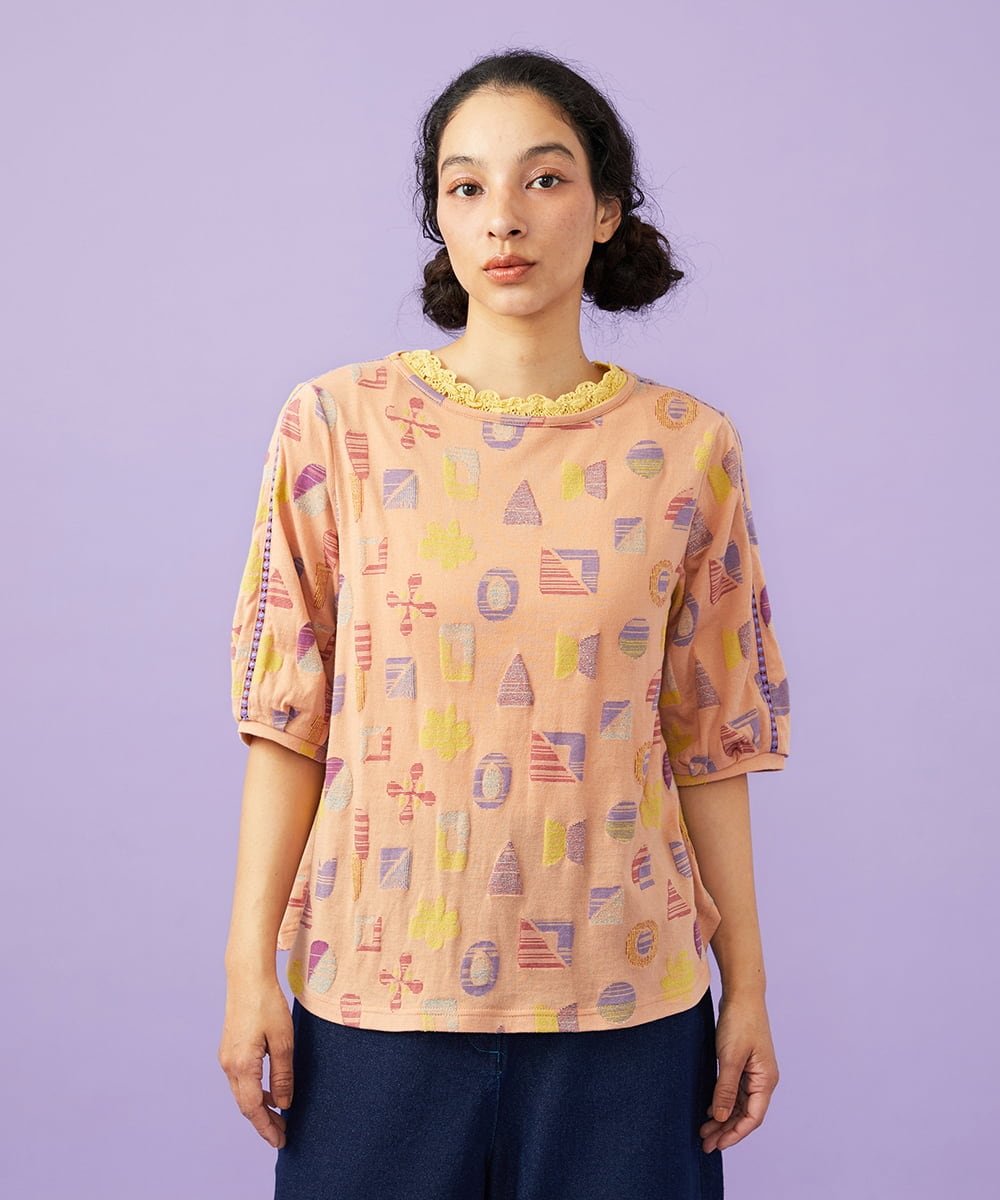 GJKGD34200 Jocomomola(ホコモモラ) Sala de baile ブークレジャカードカットソー サーモンピンク
