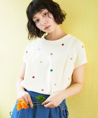 GJKGE46160  【接触冷感】Fresco 天竺ドットTシャツ