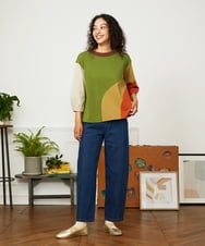 GJKJB36190 Jocomomola(ホコモモラ) Rompecabezas パッチワーク切り替えカットソー ブルー