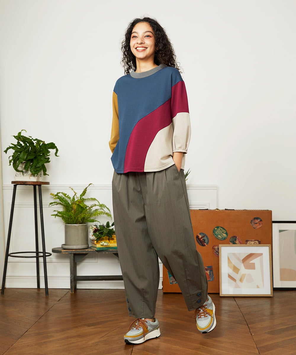GJKJB36190 Jocomomola(ホコモモラ) Rompecabezas パッチワーク切り替えカットソー ブルー