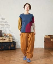 GJKJB36190 Jocomomola(ホコモモラ) Rompecabezas パッチワーク切り替えカットソー ブルー