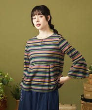 GJKJB37160 Jocomomola(ホコモモラ) アムンゼン ボーダーフレアカットソー マルチボーダー