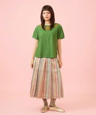 GJKJD03160 Jocomomola(ホコモモラ) 【接触冷感】Aves 刺繍カットソー グリーン