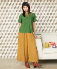 GJKJD03160 Jocomomola(ホコモモラ) 【接触冷感】Aves 刺繍カットソー グリーン