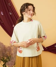 GJKJD32150 Jocomomola(ホコモモラ) 【接触冷感】Amigo フラワー刺繍プリントカットソー ライトイエロー