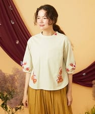 GJKJD32150 Jocomomola(ホコモモラ) 【接触冷感】Amigo フラワー刺繍プリントカットソー ライトイエロー