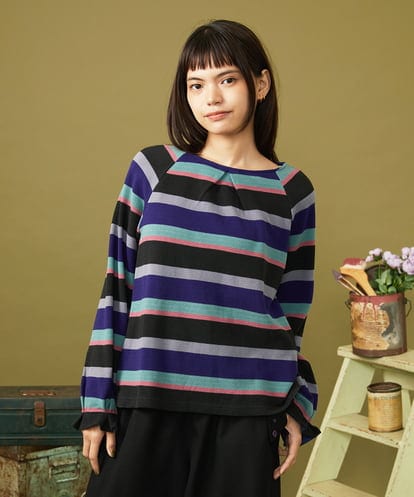 GJKJE38160 Jocomomola Raya ancha ボーダーカットソープルオーバー