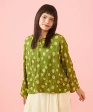 GJKJE40180 Jocomomola(ホコモモラ) 【日本製】配色ドットジャカードフード付きカットソー グリーン