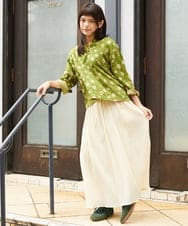 GJKJE40180 Jocomomola(ホコモモラ) 【日本製】配色ドットジャカードフード付きカットソー グリーン