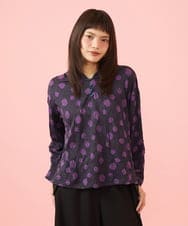 GJKJE40180 Jocomomola(ホコモモラ) 【日本製】配色ドットジャカードフード付きカットソー ブラック