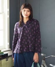 GJKJE40180 Jocomomola(ホコモモラ) 【日本製】配色ドットジャカードフード付きカットソー ブラック