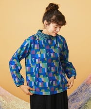 GJKLD30180 Jocomomola(ホコモモラ) Petazo プリントフレアカットソー ブルー