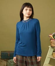 GJKLD32120 Jocomomola(ホコモモラ) レーヨンベアフライス フラワー刺繍ハイネックカットソー ブルー